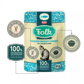 FOLK Tasty Kašūbijas zandarts - mitrā barība kaķiem - 85g
