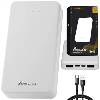 Power bank Extralink EPB-078W 10000 mAh Balts, USB-C, 10 W izeja, uzlādē līdz 2 ierīcēm