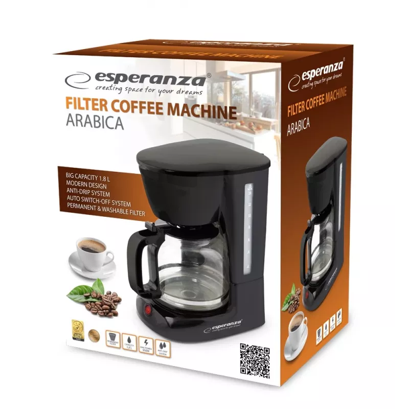 Pilienu kafijas automāts ESPERANZA EKC005 — 1,8 L ūdens tvertne, melns, 950 W