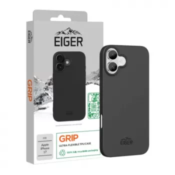 Aizsargmaciņa Eiger Grip iPhone 17 — melna, izturīgs viegls korpuss
