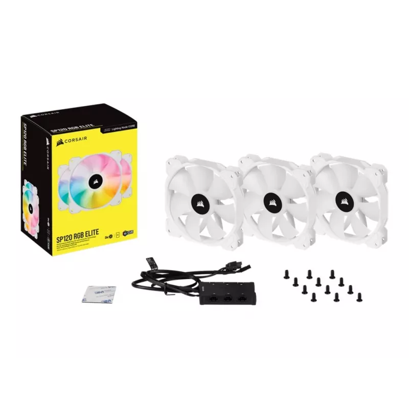 Corsair iCUE SP120 RGB ELITE Performance 120mm Baltā PWM ARGB korpusa ventilatoru trīskomplekts