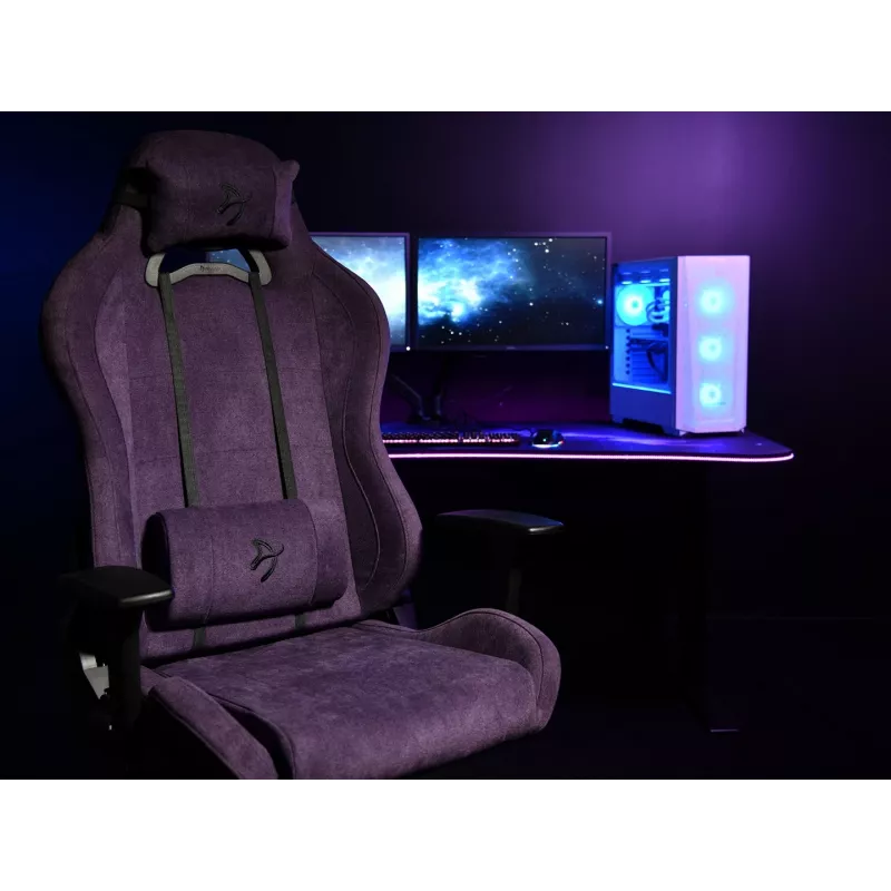 Spēļu krēsls Arozzi Torretta SoftFabric Purple – ergonomisks, regulējami roku balsti, atpakaļ nolaižama atzveltne