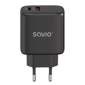 Āra lādētājs SAVIO LA-06/B USB Type-C 30W Power Delivery 1x USB-C Melns, 5–20V, 3A/9V, 3A/5V, 3A/12V, 2.1A