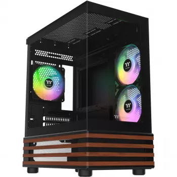 PC Micro korpuss Thermaltake View 170 WS ARGB — Micro-ATX, melns, 2x 120 mm sānu + 1x 120 mm aizmugures ventilatori, 2.5/3.5 collu HDD