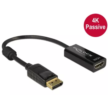 DeLOCK - Video/Audio Adapteris - DisplayPort / HDMI - DisplayPort (Vīriešu) - HDMI, 19-pin (Sieviešu) - 20 cm - (DisplayPort 1.2) - Melns (62609)