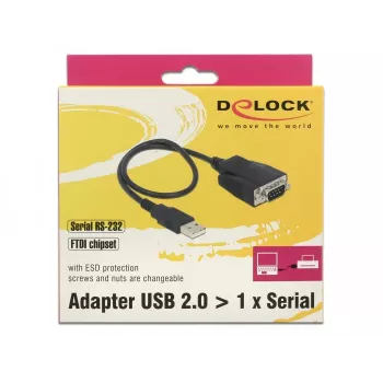 DeLOCK 62958 USB Type-A uz RS-232 adapteris, melns