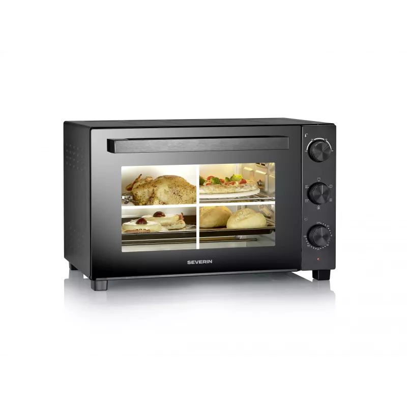 Virsmas elektriskā cepeškrāsns SEVERIN TO 2076 — 46 L, 1800 W, brīvi stāvoša, melna, 515×420×365 mm