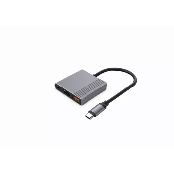 GEMBIRD A-CM-COMBO3-05 USB-C 3-in-1 daudzportu adapteris (HDMI + USB 3.2 + USB-C) pelēks