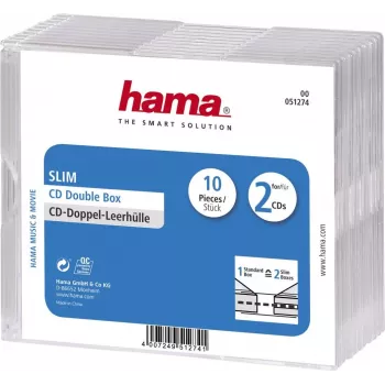 Hama CD Slim Double Jewel Case, iepakojums 10, 2 diski, caurspīdīgs