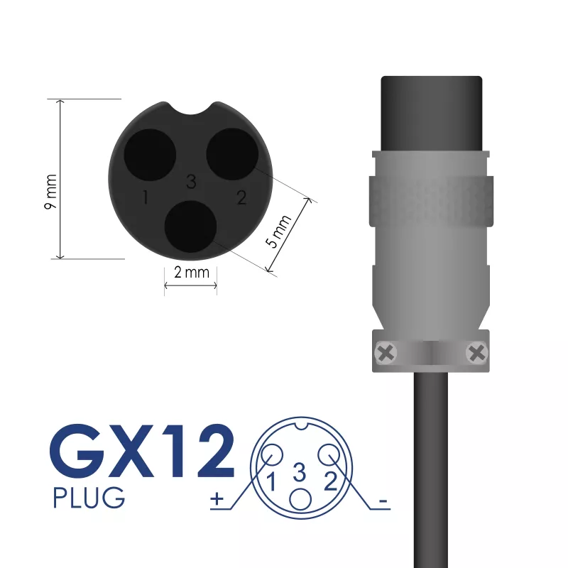 Akyga AK-EV-11 lādētājs 36 V elektriskajiem skrejriteņiem, 42 V / 2 A 84 W, GX12 3 kontaktu 9 mm, 1 m