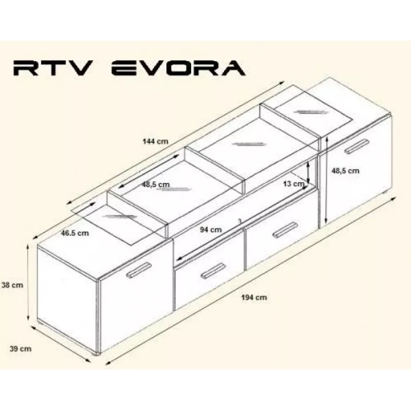 Cama TV statīvs EVORA 200 balts/melns glancēts
