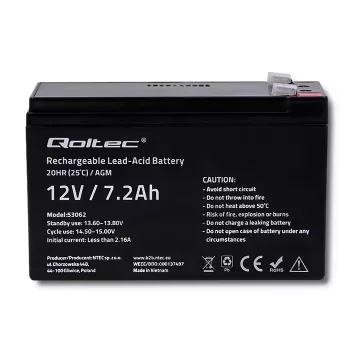 Qoltec 53062 AGM akumulators | 12V | 7,2 Ah | max 108A