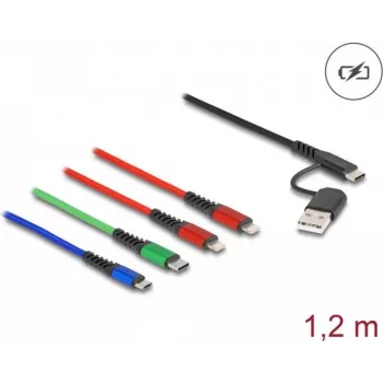 DeLOCK USB lādēšanas kabelis 4 in 1 USB Type-A USB-C uz 2 x Lightning Micro USB USB-C 1,20 m