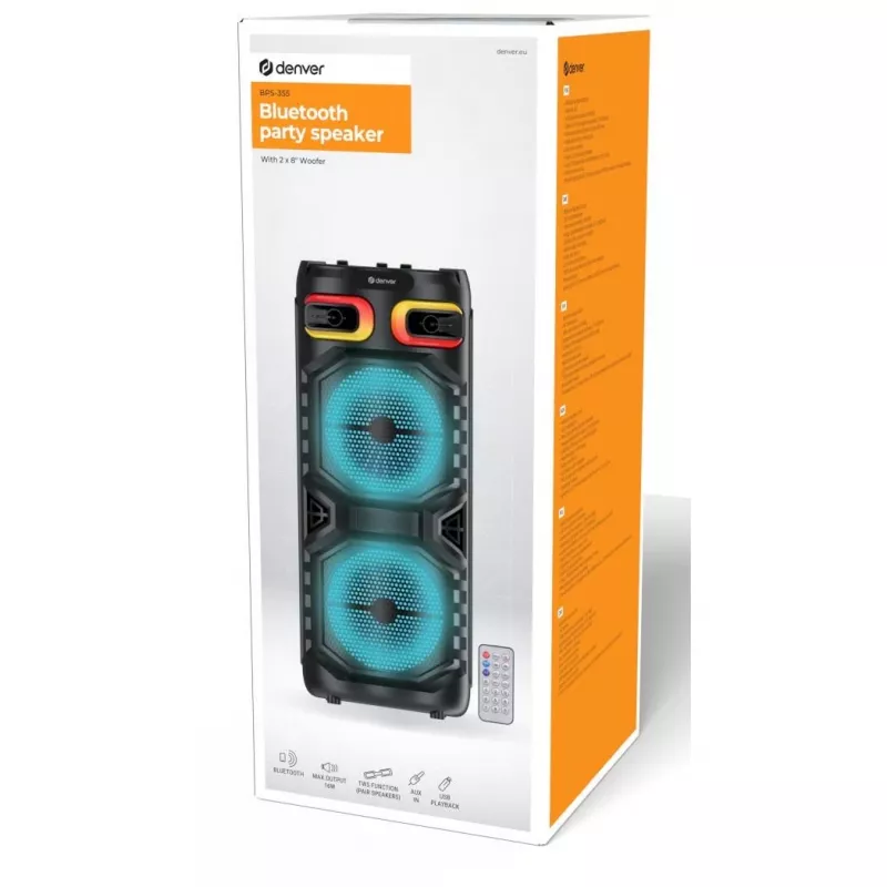 DENVER BPS-355 - Party skaļruņu sistēma - Bezvadu - Bluetooth - 16 vati - divvirzienu