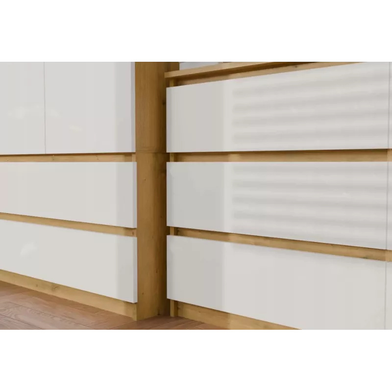 Kumode ar 6 atvilktnēm 120 cm Top E Shop Malwa — Artisan Ozols / Balts, skaidu plātne