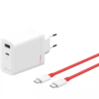 Strāvas adapteris ONEPLUS SUPERVOOC 120W divu portu vadu lādētājs, 120W kopējā jauda, 1x USB-C + 1x USB-A, 100–240V, 145 g, balts