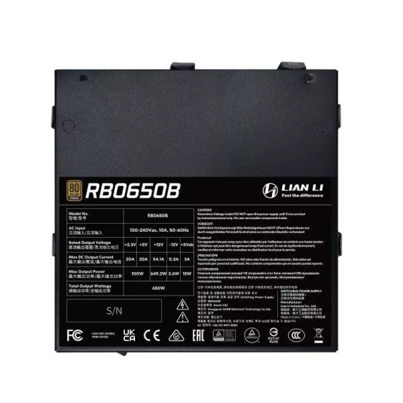 Barošanas bloks Lian Li RB0650B.B 650 W ATX 24-pin, 80 PLUS Bronze, 135 mm ventilators, melns