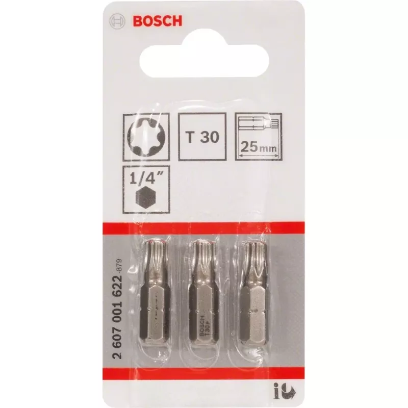 Bosch uzgaļu komplekts Torx T30, 3 gab., 25 mm, 1/4 inch sešstūra kāts, īpaši ciets