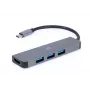 USB-C klēpjdatora dokstacija GEMBIRD A-CM-COMBO2-01 — USB 3.2 Gen 1 Type-C, 3× USB-A, 1× HDMI, pelēka