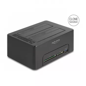DeLOCK USB Dual Docking Station 2 x SATA HDD/SSD ar klonēšanu un karšu lasītāju