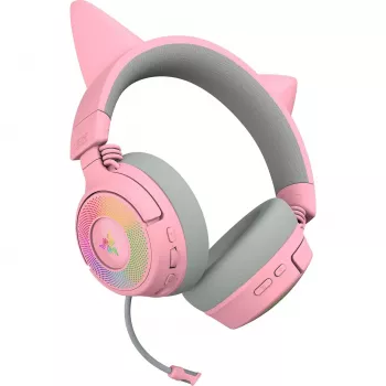 Razer Kraken Kitty V3 Pro - Quartz bezvadu un vadu austiņas ar mikrofonu, spēlēm, USB Type-A, Bluetooth, rozā