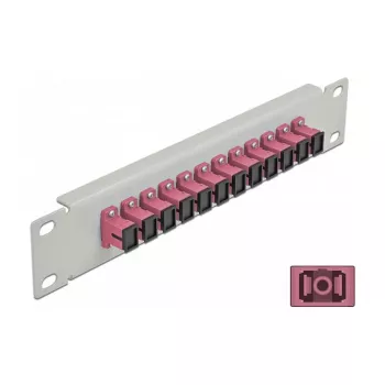 Šķiedru optikas sadales panelis DeLOCK 10 collu 12 portu SC Simplex violets 1U pelēks