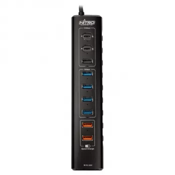 Nitro Concepts UH1, 10 portu hibrīda USB centrmezgls, USB 3.2