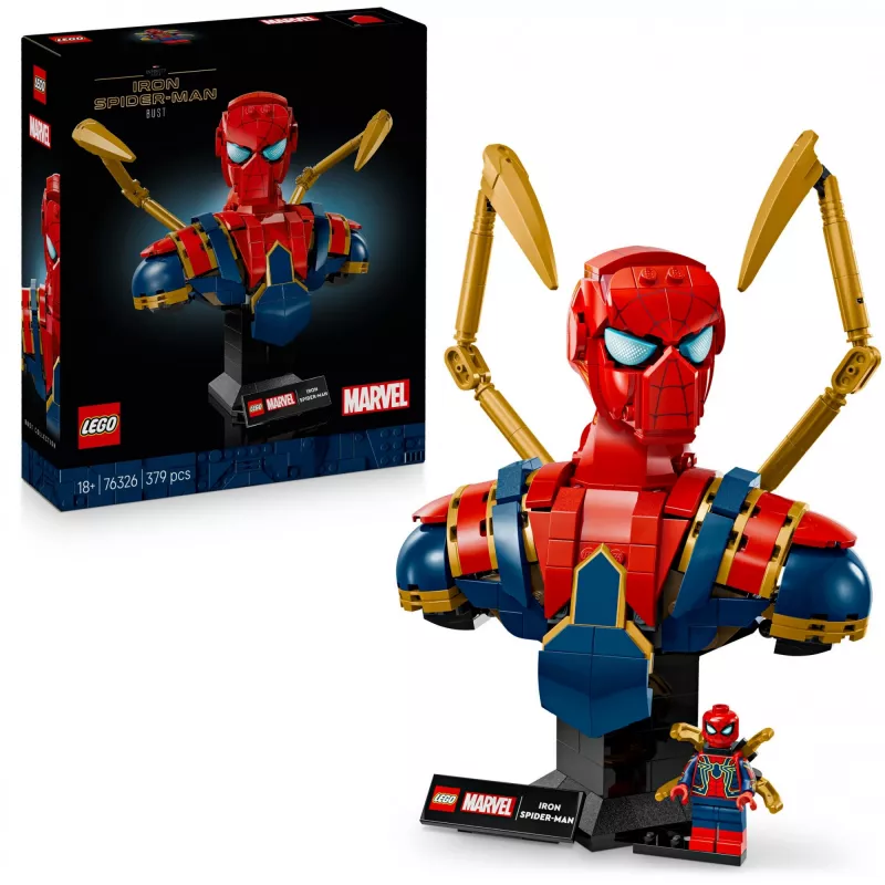 LEGO Marvel kolekcionējams krūšutēls Dzelzs Zirnekļcilvēks 76326, 379 gabali, 18+ demonstrācijas modelis, 170×200×110 mm