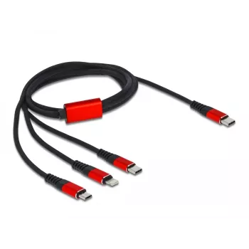 USB uzlādes kabelis DeLOCK 3 in 1 USB Type-C uz Lightning Micro USB USB Type-C 1 m melns sarkans
