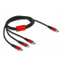 USB uzlādes kabelis DeLOCK 3 in 1 USB Type-C uz Lightning Micro USB USB Type-C 1 m melns sarkans