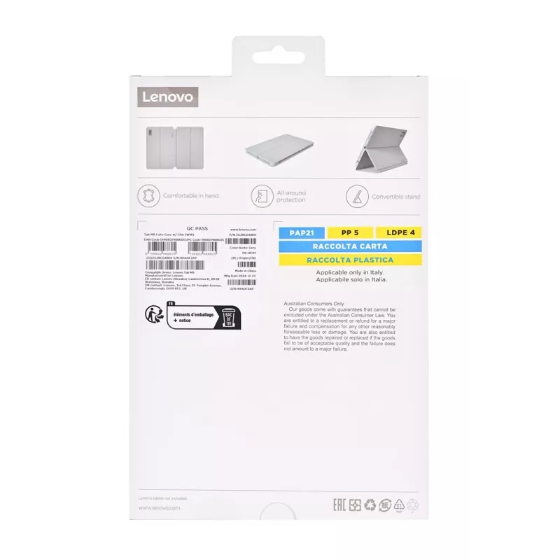 Lenovo ZG38C04869 planšetdatora Tab M9 vāciņš-grāmatiņa, 22,9 cm (9 collas), poliuretāns/polikarbonāts, pelēks