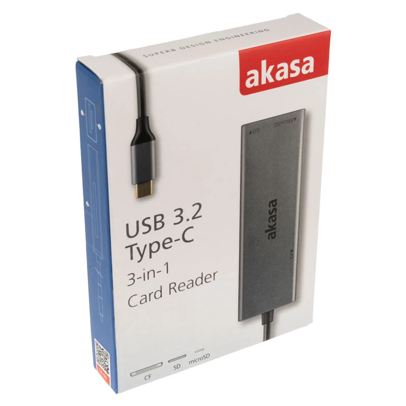 Akasa AK-CR-09BK USB 3.2 Gen1 Type-C 3-in-1 atmiņas karšu lasītājs