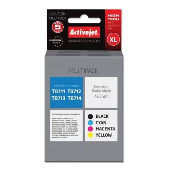 Aktīvā tinte ActiveJet AEB-715N — Melna (pigmenta) 15 ml + Ciāna, Magenta, Dzeltena 15 ml (XL)