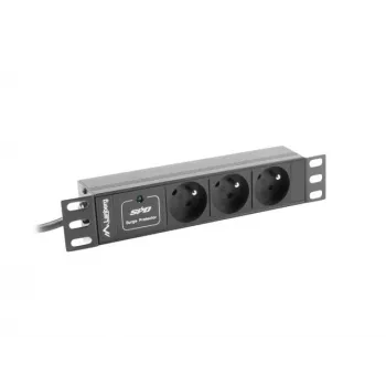 Strāvas sadales bloks LANBERG PDU-03E-0200-BK — 1U, 3x E tipa kontaktligzdas, 220–250 V, 16 A, 2 m kabelis, melns