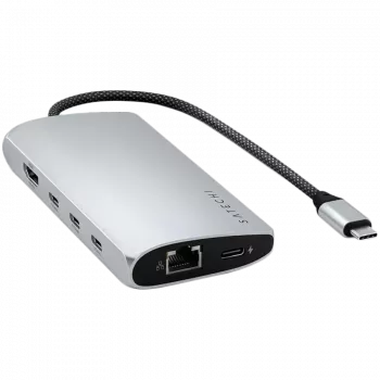 Satechi ST-P8KES — USB-C dokstacija ar Ethernet un SD karšu lasītāju, sudraba