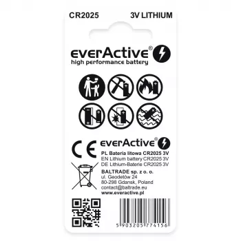 Litija baterija mini everActive CR2025 - blister 2 gab.