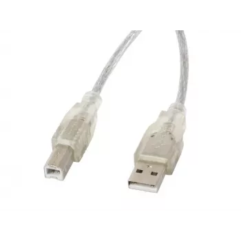 USB 2.0 kabelis LANBERG CA-USBA-12CC-0018-TR, USB A (vīrišķais) – USB B (vīrišķais), 1,8 m, caurspīdīgs