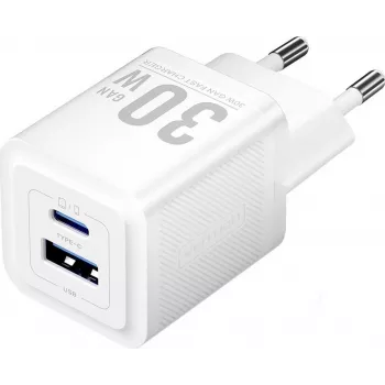 Vention 30W lādētājs ar GaN tehnoloģiju, 1x USB-A, 1x USB-C (balts)