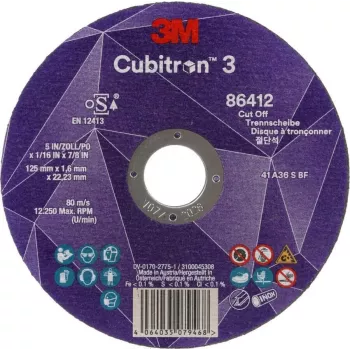 3M 86647 Griešanas disks metālam - Keramikas šķiedra - 12250 RPM - Apaļš - 2,22 cm (7100304306)