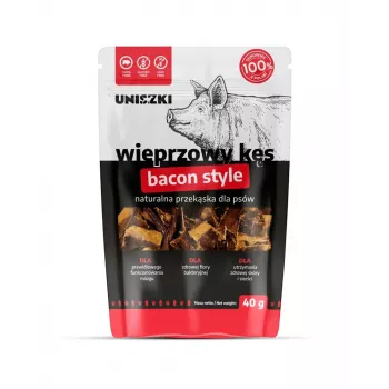 Mitrais suņu našķis UNISZKI Bacon Style bite 40 g — cūkgaļas vienreizējā porcija, monoproteīns, hipoalerģisks