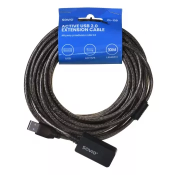Savio CL-130 aktīvs USB pagarinātājs 10 m USB 2.0 A tēviņš–mātīte, 5 V, melns