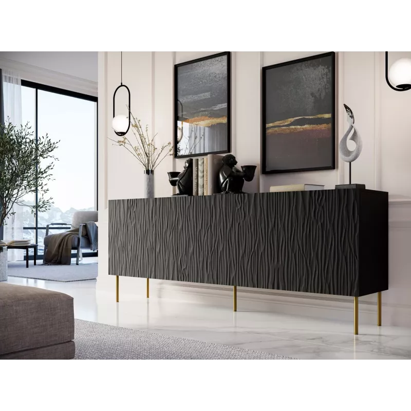 JUNGLE kumode 190x40.5x74.5 melns matēts + zelta krāsas kājas