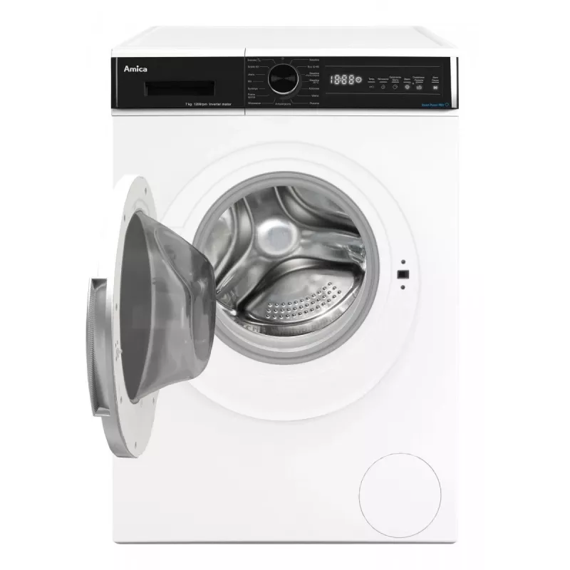 Brīvi stāvoša veļas mazgājamā mašīna AMICA WA3S712BLiSHB, 7 kg, 1200 RPM, 2100 W, LED displejs, Melnas durvis