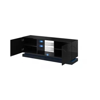TV skapis Cama Meble QIU 160 — MDF melns spīdums, 1600×420×570 mm