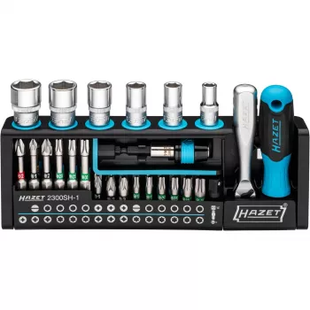 Hazet Bit Set 2300SH-1 — 39 gabalu komplekts: spraugveida, Phillips, Pozidriv, sešstūra un Torx uzgaļi