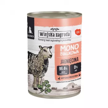 Slapjā suņu barība wiejskazagroda Puppy Monoprotein Jērs 400 g – junior, bezgraudu, viena proteīna avots