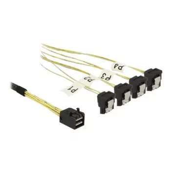 SCSI kabelis DeLOCK 85685 Melns Dzeltens 1 m 1 x Mini SAS HD SFF-8643 4 x SATA 7 kontaktu
