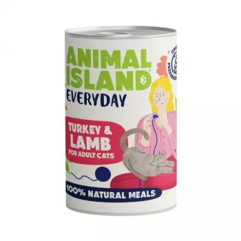 Slapjā barība kaķiem Animal Island Everyday Tītars un Jērs 400 g – pilnvērtīga diēta pieaugušiem kaķiem