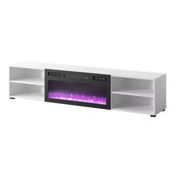 TV skapis cama meble POLO 180x33x39 cm ar elektrisko kamīnu 1400–1600 W, laminēts, balts/melns