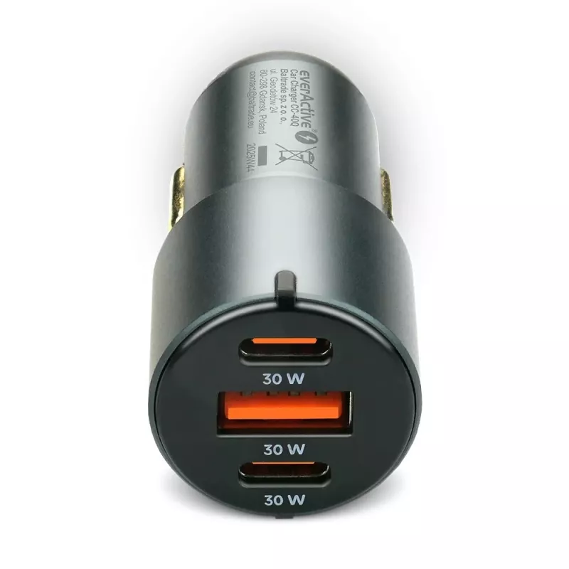 Auto lādētājs everActive CC-40Q QC3.0 60W, USB auto barošanas adapteris mobilo ierīču uzlādei